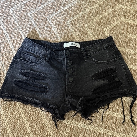 KanCan Black Distressed High Rise Button Fly Jean Shorts - Picture 1 of 6